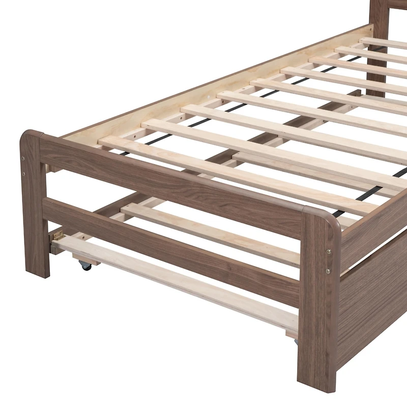 Streamdale Modern Twin Size Platform Bed with Trundle (Walnut)