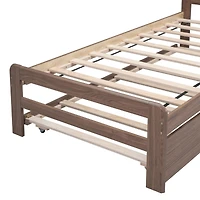 Streamdale Modern Twin Size Platform Bed with Trundle (Walnut)