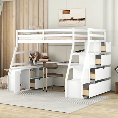Streamdale Twin Loft Bed With 7 Drawers 2 Shelves And Desk
