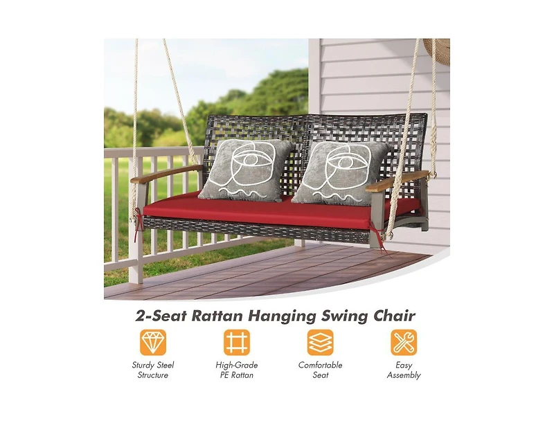 Slickblue 2-Person Rattan Hanging Porch Swing Chair