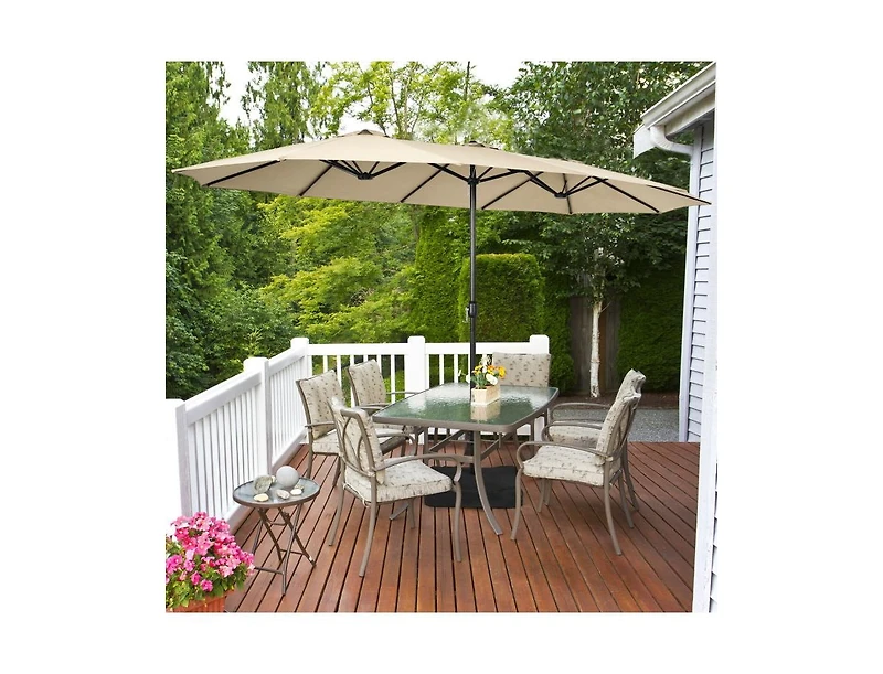 15 Feet Double-Sided Twin Patio Umbrella with Crank and Base