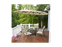 15 Feet Double-Sided Twin Patio Umbrella with Crank and Base