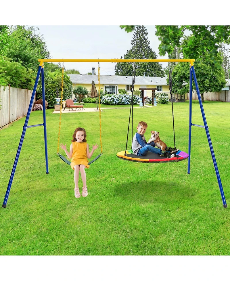 Slickblue 660 Lbs Extra-Large A-Shaped Swing Stand with Anti-Slip Footpads (Without Seat)-Yellow