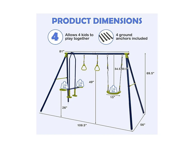 Slickblue 3-in-1 Outdoor Swing Set for Kids Aged 3 to 10