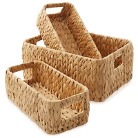 Casafield Water Hyacinth Storage Basket Set for Shelves - 1-Large, 2-Small - Woven Storage Bin Organizers with Handles - Natural