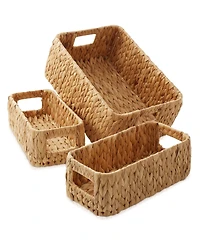 Casafield Water Hyacinth Storage Basket Set for Shelves - 1-Large, 2-Small - Woven Storage Bin Organizers with Handles - Natural