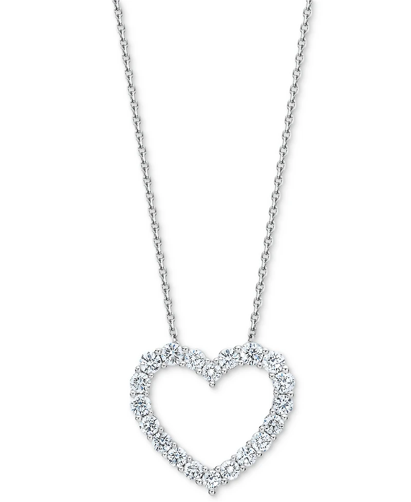 Diamond Open Heart Pendant Necklace (1 ct. t.w.) in 14k White Gold, 16" + 2" extender