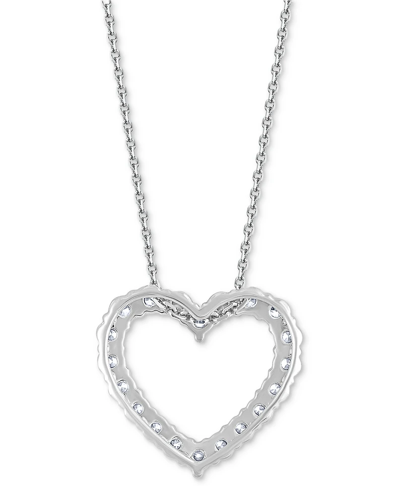 Diamond Open Heart Pendant Necklace (1 ct. t.w.) in 14k White Gold, 16" + 2" extender