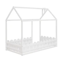 Streamdale Twin Wood Bed House Frame With Fence, For Kids, Teens, Girl