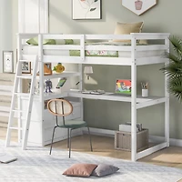 Simplie Fun Twin Size Loft Bed With Desk And Shelves, Two Built-In Drawers