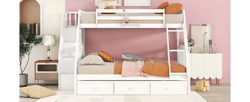 Streamdale Twin-Over-Full Bunk Bed With Drawers, Ladder And Storage Staircase