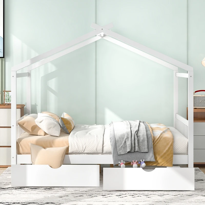 Streamdale Platform Bed with Drawers, Headboard, and Roof Design