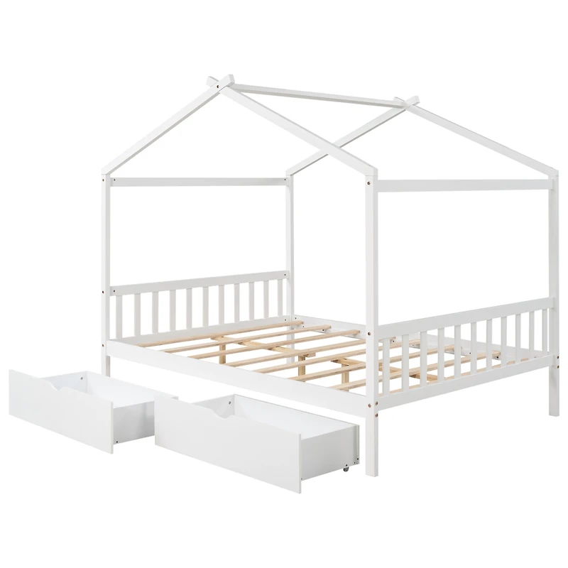 Streamdale Platform Bed with Drawers, Headboard, and Roof Design