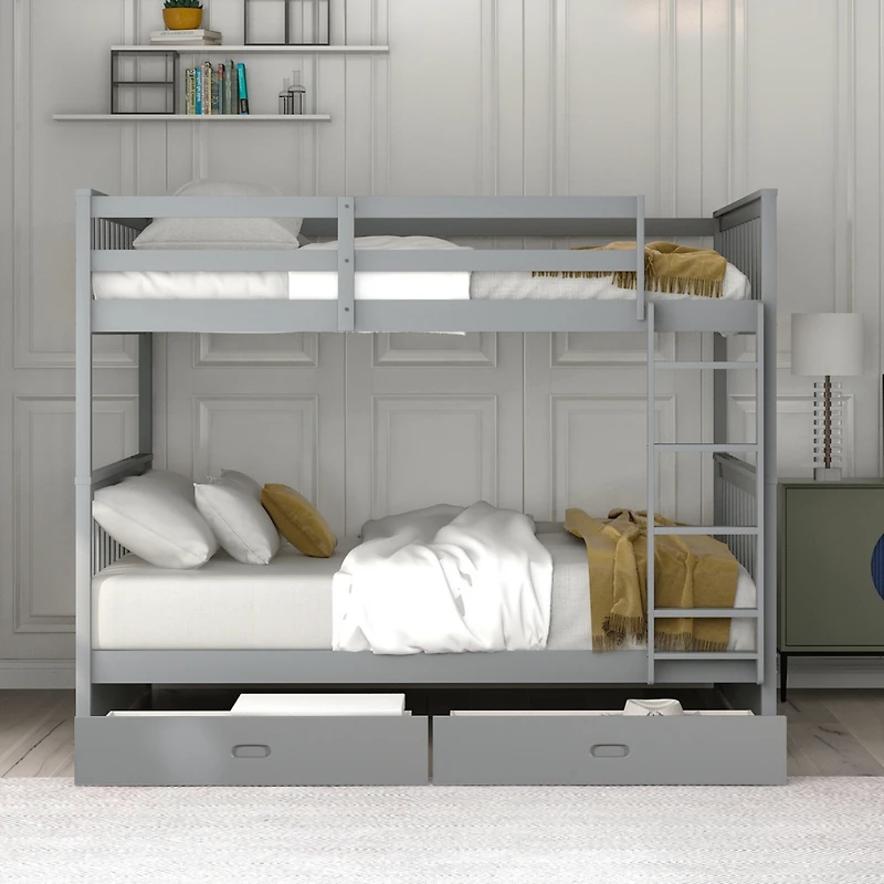 Streamdale Espresso Bunk Bed with Drawers and Ladders