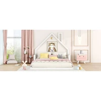 Full Size Wood Floor Bed With House-Shaped Headboard