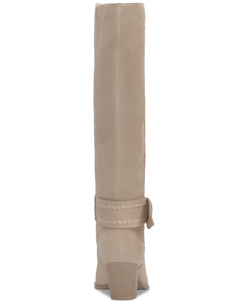Lucky Brand Women's Risvin Bow Whipstich Tall Knee High Heel Boots