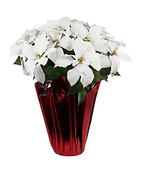 Northlight 27.5" White Artificial Poinsettia with Red Wrapped Pot