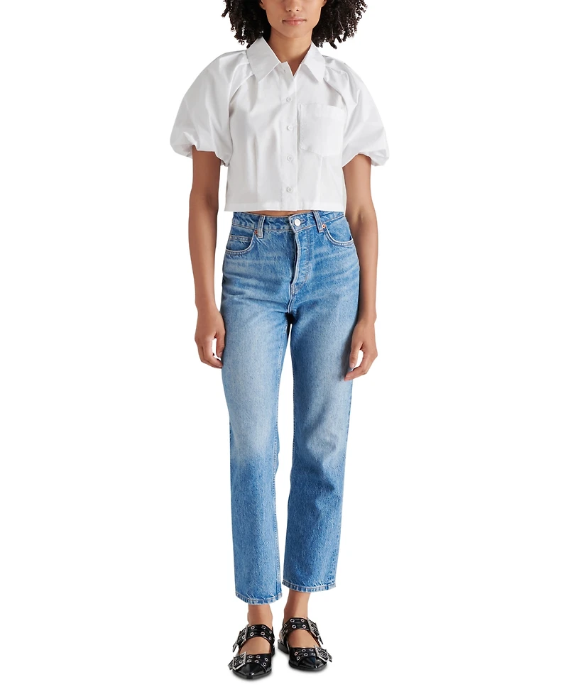 Steve Madden Women's Reece Cotton Poplin Puff-Sleeve Top