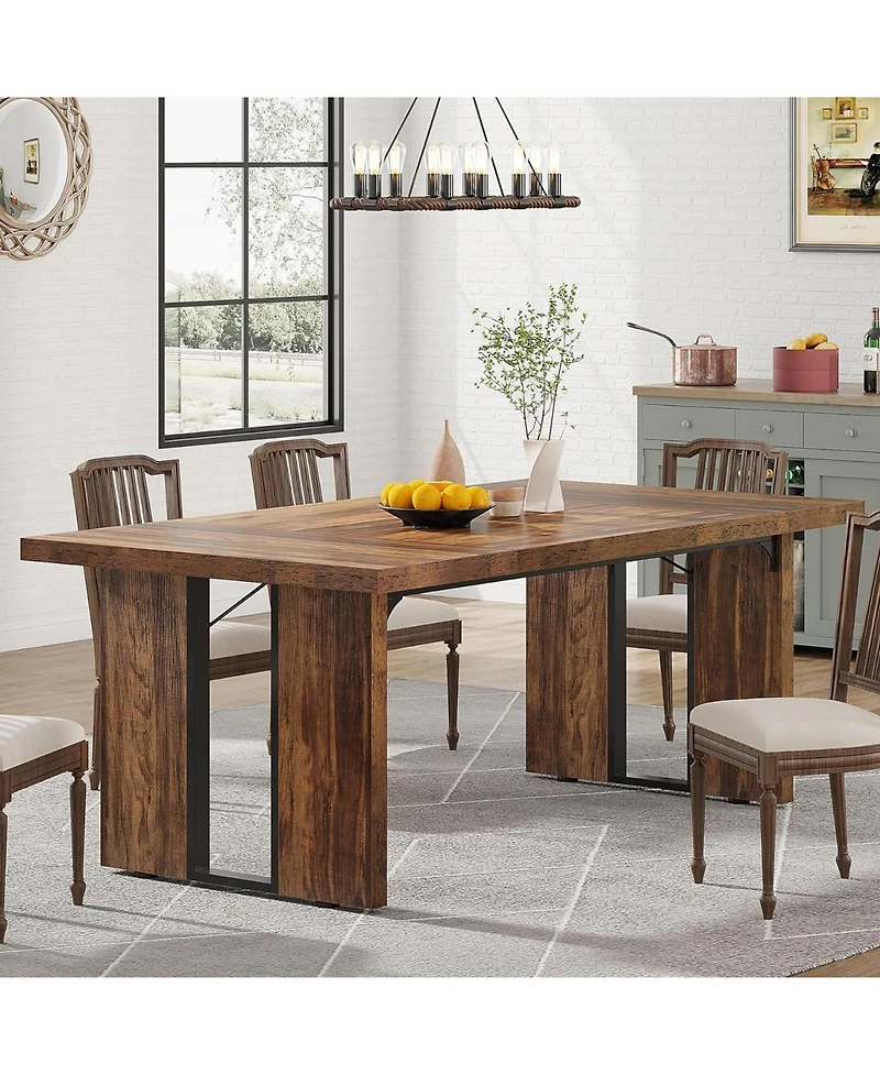 Tribesigns 63 Inches Farmhouse Dining Table for 6, Modern Kitchen Table with Fluted Line for Dining Room, Living Room, Natural