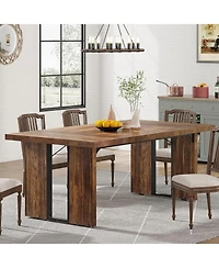 Tribesigns 63 Inches Farmhouse Dining Table for 6, Modern Kitchen Table with Fluted Line for Dining Room, Living Room, Natural