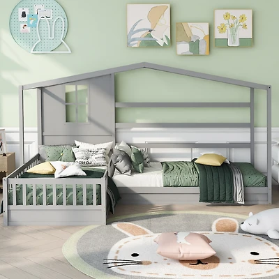 Streamdale Twin Bed with L-Structure Fence, Espresso