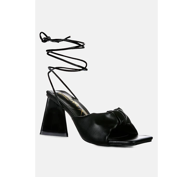 Primavera Ruched Triangular Heel Lace Up Sandal