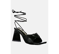 Primavera Ruched Triangular Heel Lace Up Sandal