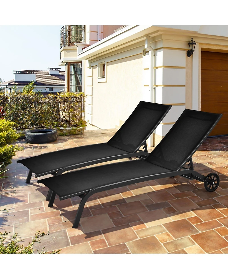 Slickblue 6-Poisition Adjustable Outdoor Chaise Recliner with Wheels