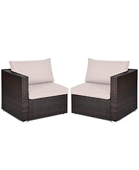 Gymax 2PCS Rattan Corner Sofa Set Patio Outdoor Furniture Set w/ 4 Beige Cushions