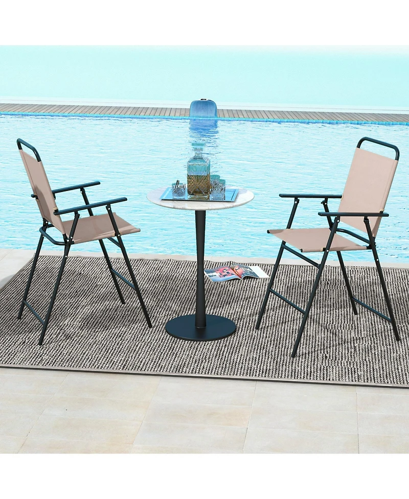 Slickblue Set of 2 Patio Folding Bar-Height Chairs with Armrests and Quick-Drying Seat-Beige