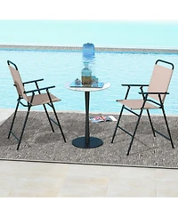 Slickblue Set of 2 Patio Folding Bar-Height Chairs with Armrests and Quick-Drying Seat-Beige