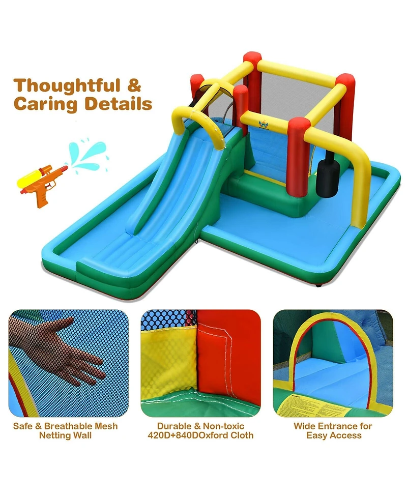 Inolait Inflatable Water Slide Climbing Bounce House with Tunnel and 735W Blower