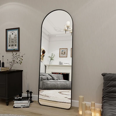 Homlux 64"x21" Arched Full-Length Mirror with Black Aluminum Alloy Frame, Rounded Corners, Standing, Hanging, Leaning