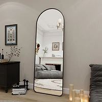 Homlux 64"x21" Arched Full-Length Mirror with Black Aluminum Alloy Frame, Rounded Corners, Standing, Hanging, Leaning