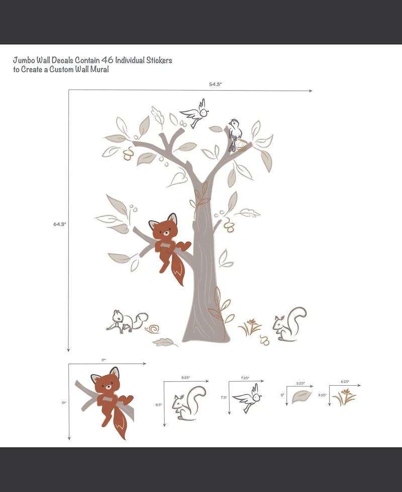 Lambs & Ivy Treetop Fox Beige Tree w/ Woodland Animals Wall Decals/Stickers
