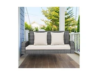 Slickblue 2-Person Patio Pe Wicker Hanging Porch Swing Bench Chair Cushion 800 Pounds