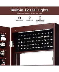 Sugift Lockable Wall Door Mounted Mirror Jewelry Cabinet with Led Lights