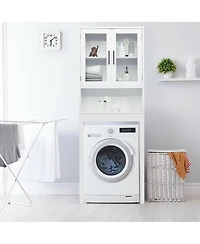 Sugift Over the Toilet Storage Cabinet Bathroom Space Saver with Tempered Glass Door