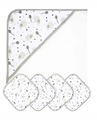 Tendertyme Baby Boys and Baby Girls Elephant and Balloons Hooded Bath Towel and Wash Cloth Set