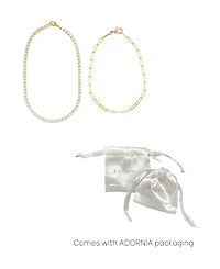 Adornia Gold 10" Tennis and Paperclip Chain Anklet Set