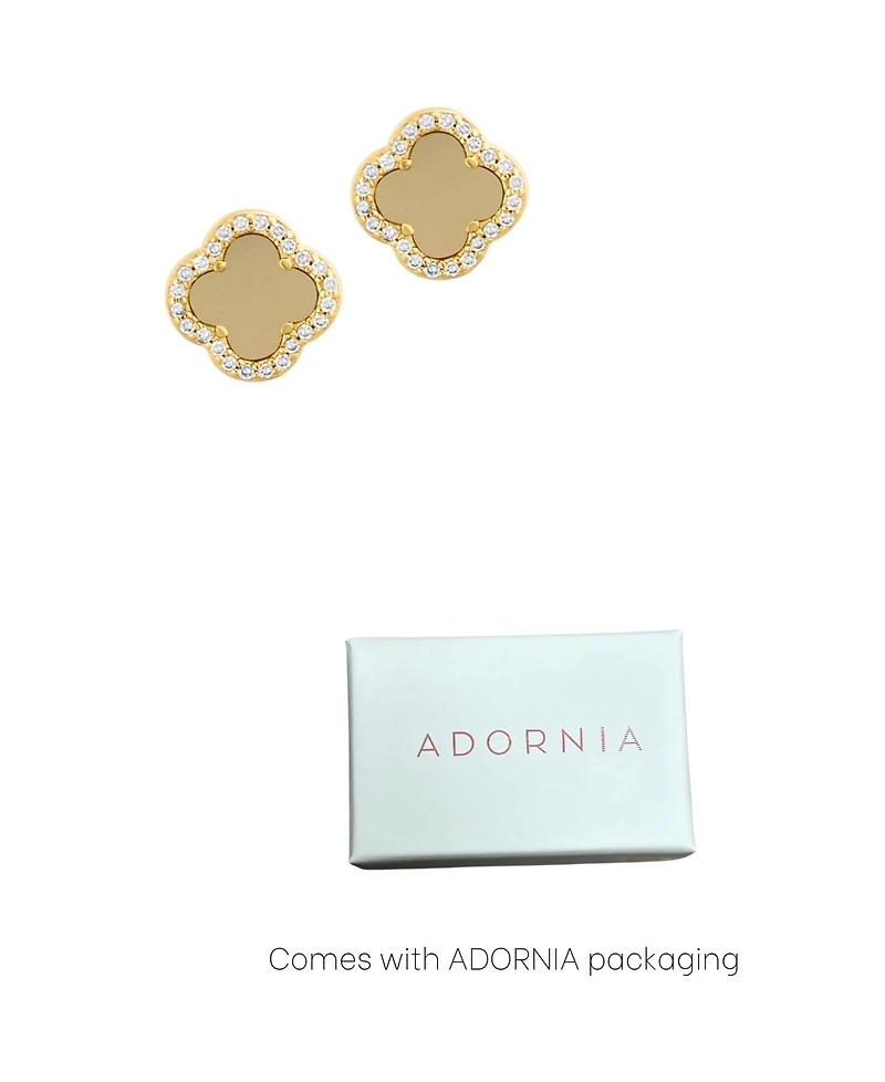 Adornia Gold Crystal Halo Matte Center Clover Earrings