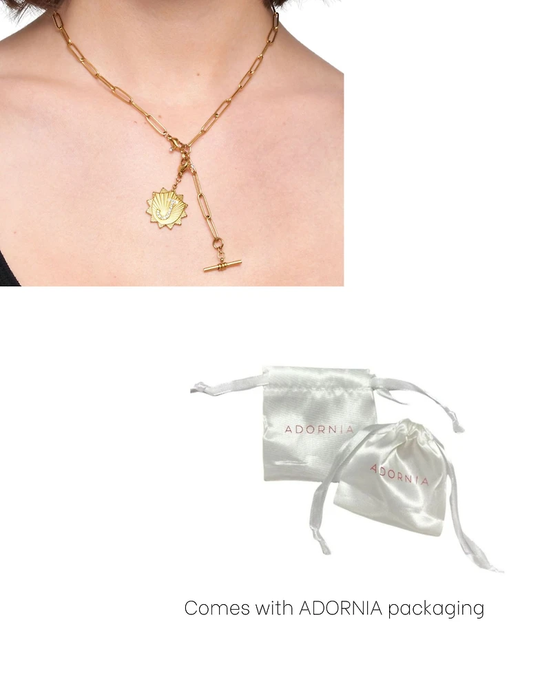 Adornia Gold Adjustable Paperclip with Crystal Initial Medallion Lariat Necklace