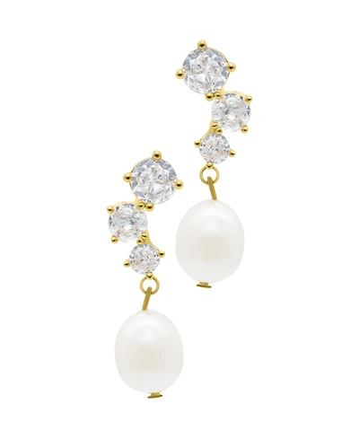 Adornia Gold Deco Crystal and Freshwater Cultivated Pearl Drop Earrings