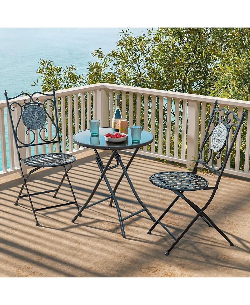 23 Inch Round Bistro Table with Tempered Glass Tabletop