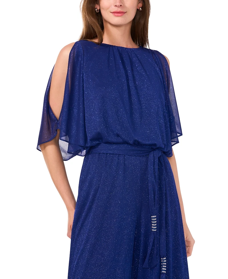 Msk Women's Glitter-Chiffon Blouson Wide-Leg Jumpsuit