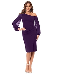 Betsy & Adam Women's One-Shoulder Sheer-Sleeve Midi Dress