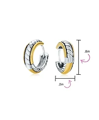 Bling Jewelry Two Tone Twist Cable Rope K-pop Huggie Hoop Earrings Hinge