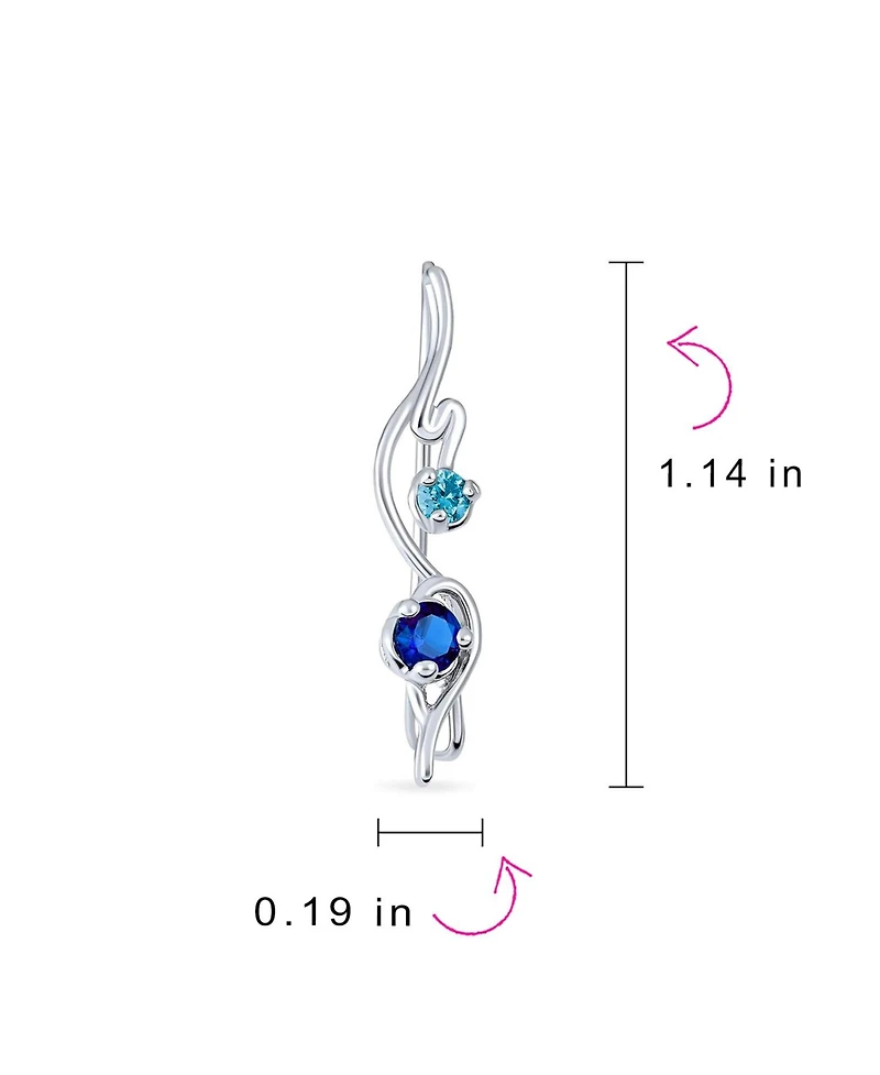 Bling Jewelry Swirl Wire Ear Pin Climbers Aqua Blue Cubic Zirconia Earrings Royal Blue Cz Crawlers Sterling Silver
