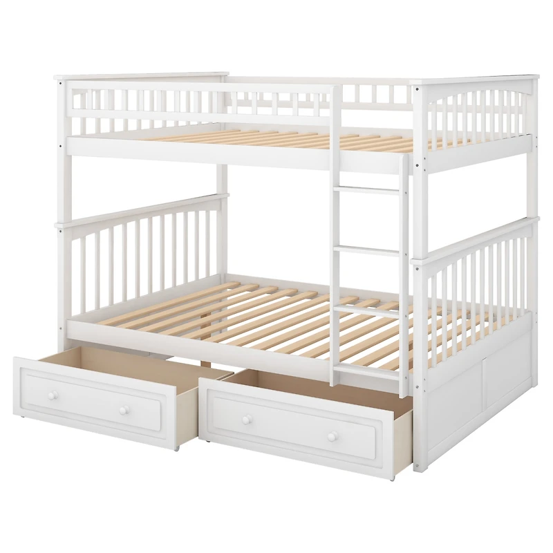 Streamdale Furniture Full Over Full Bunk Bed With Drawers, Convertible Beds, White