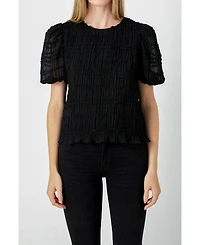 endless rose Women's Textured Puff Sleeve Top